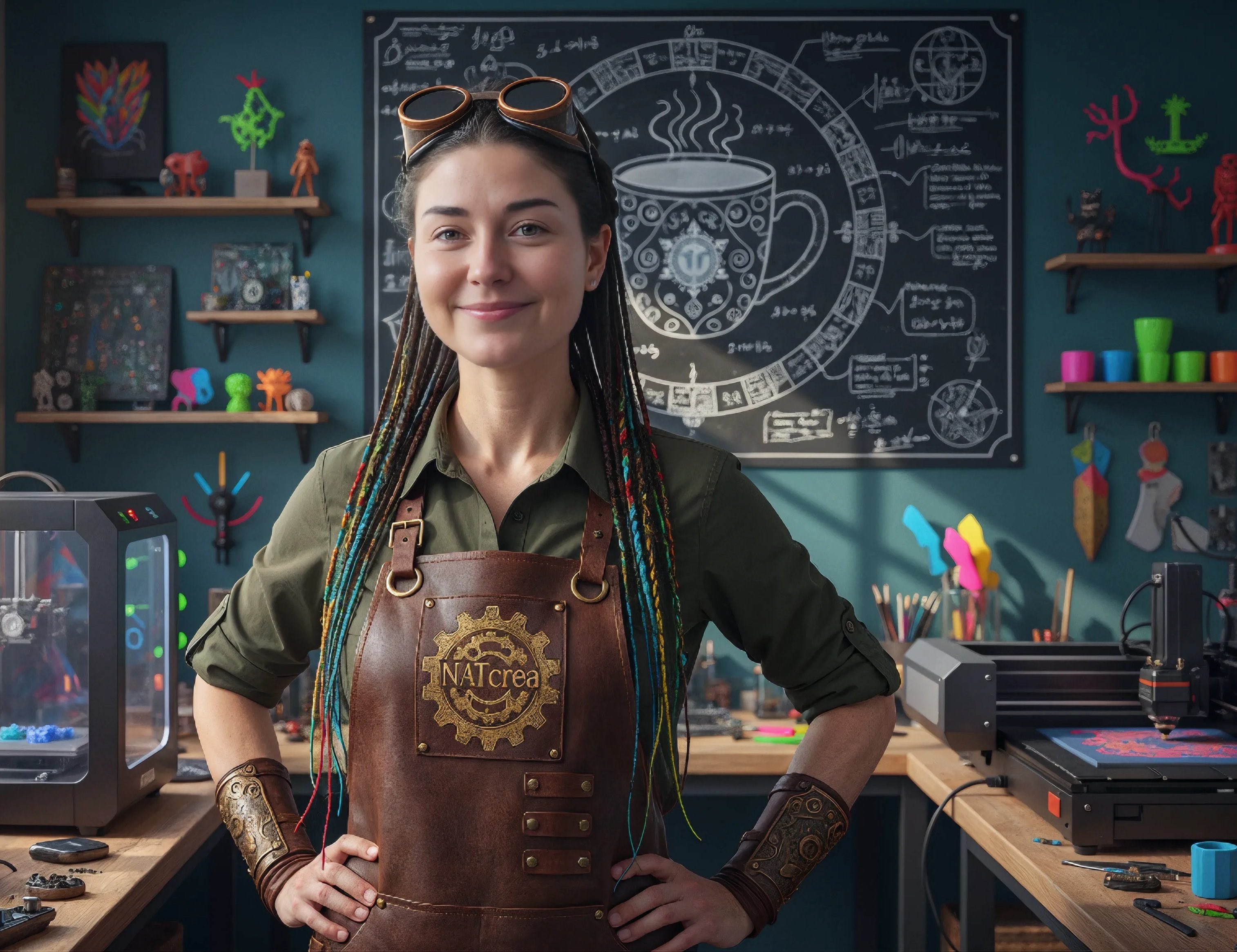 Femme souriante dans un environnement de bureau créatif